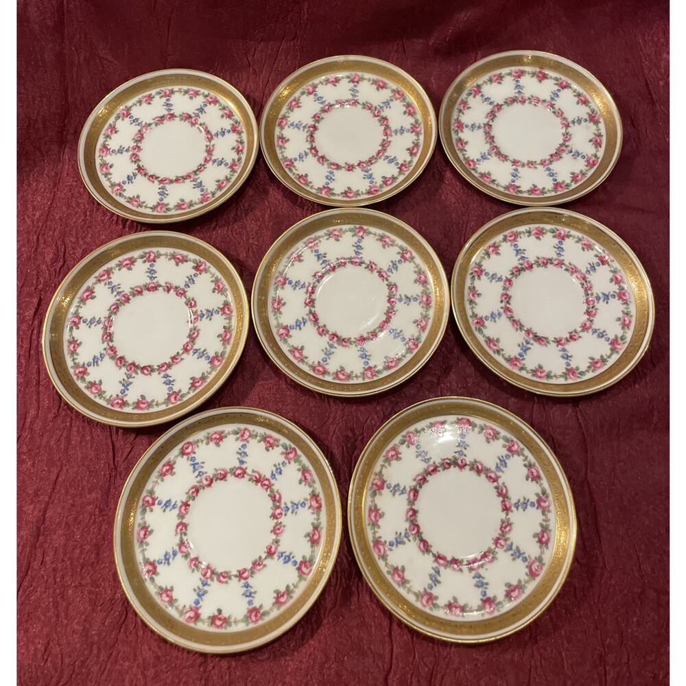 Vtg Cauldon England Gold Encrusted 2632- 8 Soup Liner/saucer/coasters 4 3/8